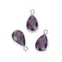 10pcs Grade A February Amethyst Teardrop Birthstone Charm Drop, Sterling Silver Plated Brass, Size Selections: 11x7mm, 14x8mm, 16x9mm