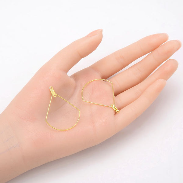 10pcs Tarnish Resistant Circular Sector Beading Hoops, 18K Yellow Gold Plated Brass, 40x33mm, 0.7mm/21 Gauge, BF130-2