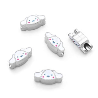 20pcs Cute Dog Puppy White Enamel Large Hole Beads, Hole ID 4.5mm, Antique Silver, Zinc Alloy Metal, MEC-A11