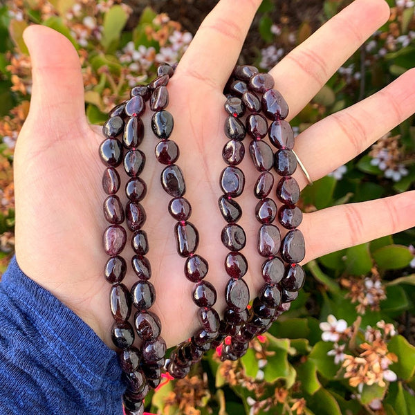 Natural Garnet Dark Red Gemstone Oval Tumbled Pebble Beads, Irregular, 7mm to 12mm, Hole ID 1mm, 15 Inch/1 Strand, GZ12-58
