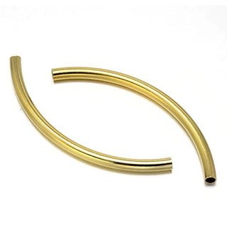 100pcs Curved Noodle Tube Beads, 18K Yellow Gold Plated Brass, Hole ID 1.5mm, Size Selections: 25mm/30mm/35mm/40mm/50mm