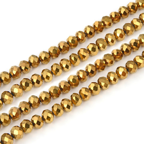 500pcs Creative Club Faceted Rondelle Crystal Glass Beads, Gold Aurum, 4x3mm Small Tiny, Hole ID 1mm, CCR433