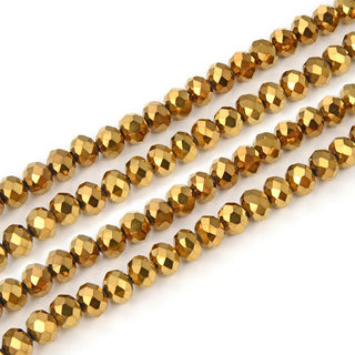 500pcs Creative Club Faceted Rondelle Crystal Glass Beads, Gold Aurum, 6x4mm, Hole ID 1mm, CCR633