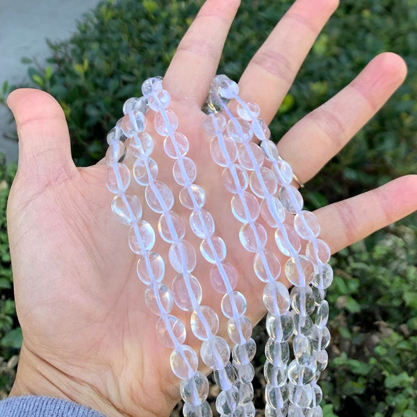 Natural Clear Crystal White Quartz Gemstone Oval Tumbled Pebble Beads, Irregular, 6mm to 10mm, Hole ID 1mm, 15 Inch/1 Strand, GZ12-37