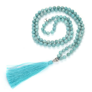 Adabele Premium 108 Mala Bead Tassel Necklace, 8mm Natural Grade A Amazonite Gemstone, Blue Green Buddhist Japa Prayer Beaded Jewelry RGN22