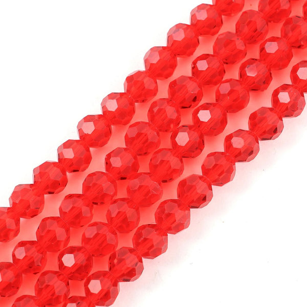 500pcs Creative Club Faceted Round Crystal Glass Beads, Light Siam Red, 4mm (0.16 inch) Small Tiny, Hole ID 1mm, CC2R406