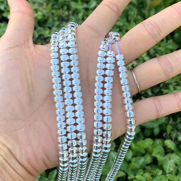 Grade A Natural Hematite Gemstone Rondelle Beads, Silver Plated, 1 Strand/15 Inch, 6x4mm, Hole ID 1mm, GFC8-2