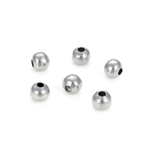 100pcs 304 Stainless Steel Smooth Spacer Beads, Size Selections: 6mm/8mm