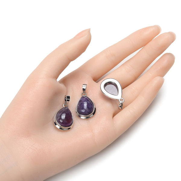 2pcs Natural Purple Amethyst Teardrop Gemstone Pendants, 22mm Pear Stone Drops, G2P-J2
