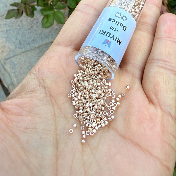 7.5g Miyuki Delica 11/0 Seed Beads, Opaque Galvanized Champagne DB433