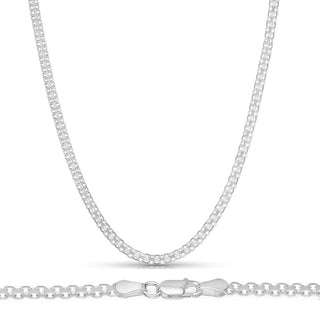 1pc 925 Sterling Silver Diamond-Cut Bismark Link Chain Necklace, Tarnish Resistant Rhodium Plated, 2.4mm, Thick Strong, Length Selections: 16/18/20/22 inch