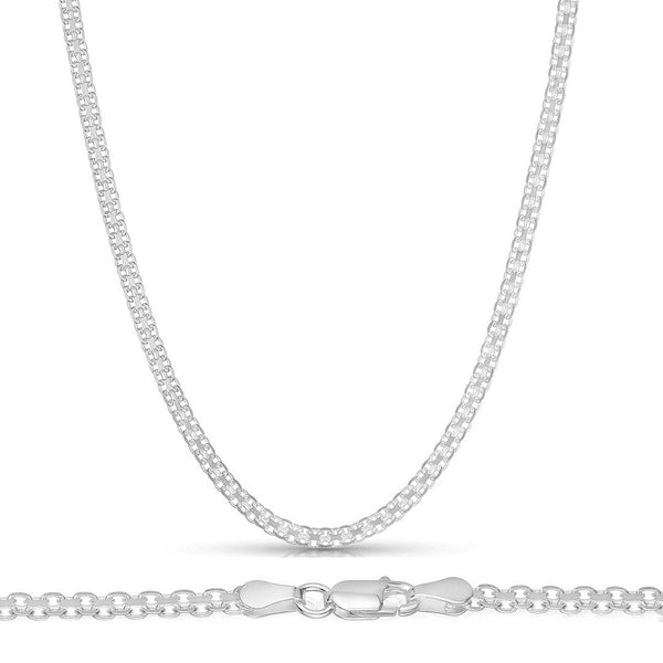 1pc 925 Sterling Silver Diamond-Cut Bismark Link Chain Necklace, Tarnish Resistant Rhodium Plated, 2.4mm, Thick Strong, Length Selections: 16/18/20/22 inch