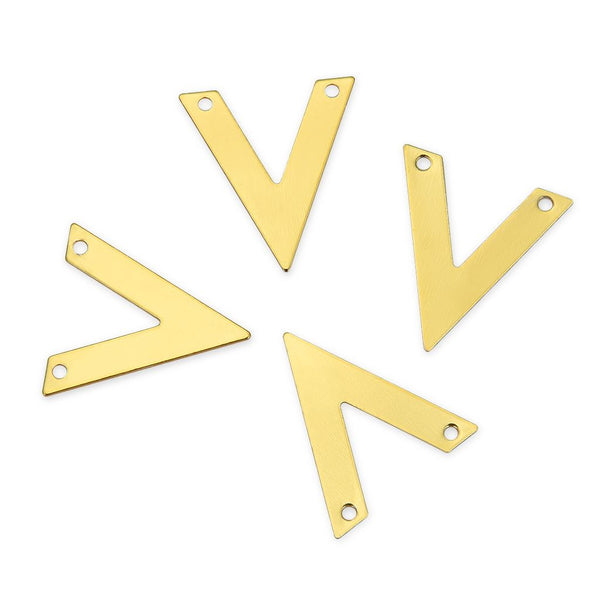 10pcs 20mm 2-Hole Letter V Alphabetical Links, Tarnish Resistant, 18K Yellow Gold Plated Brass, BFW-D2