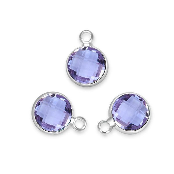 10pcs Grade A June Alexandrite Purple Birthstone Charm Drop, Sterling Silver Plated Brass, Size Selections: 6mm/8mm/10mm