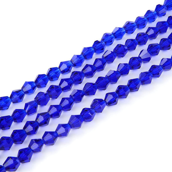 500pcs Creative Club Faceted Bicone Crystal Glass Beads, Cobalt Blue, 4mm (0.16 Inch) Small Tiny, Hole ID 0.9mm, CCB425