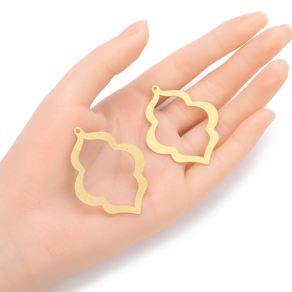 20pcs Raw Brass Large Artistic Quatrefoil Pendant Drops, 49mm Connector, Unplated/Uncoated, CX-A31