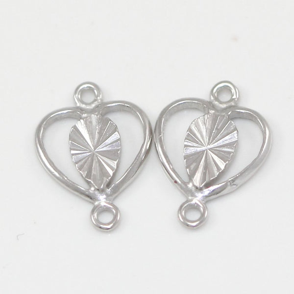 4pcs 925 Sterling Silver Diamond Cut Heart Pattern Earring Jewelry Connectors, Tarnish Resistant Rhodium Plated,13x4mm, SS35