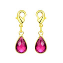 2pcs Clip On Dangle July Ruby Red Birthstone Charm Drops, Tarnish Resistant, 18K Yellow Gold Plated Lobster Clasp, BL8-7