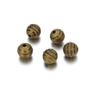 100pcs Corrugated Ribbon Round Beads, Antique Bronze Plated Brass, Tarnish Resistant, Size Selection: 6mm/8mm/10mm