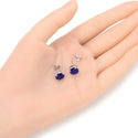 1 Pair 925 Sterling Silver September Birthstone Round Cut Stud Earrings, 8mm/2 Carat Cubic Zirconia CZ Blue Sapphire Stone, SSE49-9