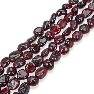 Natural Garnet Dark Red Gemstone Oval Tumbled Pebble Beads, Irregular, 7mm to 12mm, Hole ID 1mm, 15 Inch/1 Strand, GZ12-58