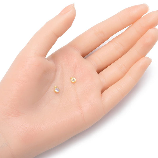 2pcs 925 Sterling Silver 4mm Tiny June Birthstone Charm Drop Pendants, Real 18K Yellow Gold Plated, Alexandrite Cubic Zirconia Gemstone, SXP3-6