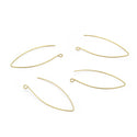 50pcs Raw Brass Marquise Earring Hooks, V Shape Ear Wire, 0.7mm/21 Gauge, 45mm Long, Unplated/Uncoated, CX247
