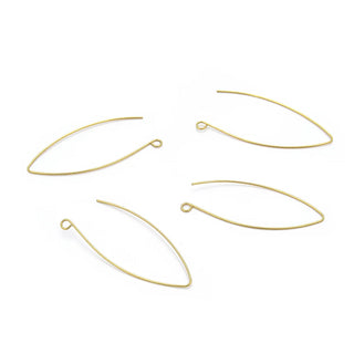 50pcs Raw Brass Marquise Earring Hooks, V Shape Ear Wire, 0.7mm/21 Gauge, 45mm Long, Unplated/Uncoated, CX247