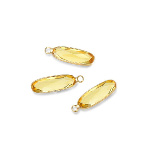 10pcs Grade A November Topaz Yellow Rectangle Bar Birthstone Charm Drops, 18K Yellow Gold Plated Brass, 21x7mm, CCP8-G11