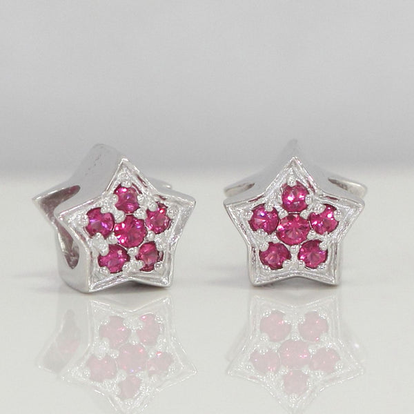 1pc 925 Sterling Silver Star Charm July Birthstone Bead Charm, Red Ruby Cubic Zirconia CZ, 10x9.5mm, Hole ID 4.5mm, EC1-K7