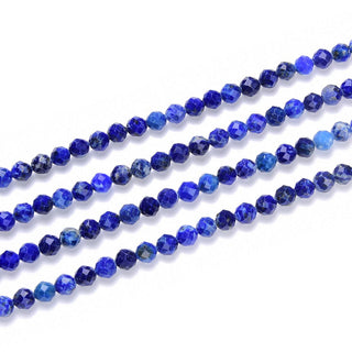 Natural Blue Lapis lazuli Gemstone Tiny Small Faceted Round Beads, 4mm, Hole ID 0.6mm, 15 Inch/1 Strand, GK4-4