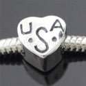 1pc Solid 925 Sterling Silver Love USA Charm Liberty Freedom Bead, Compatible with Pandora All Other Charm Bracelet, EC264