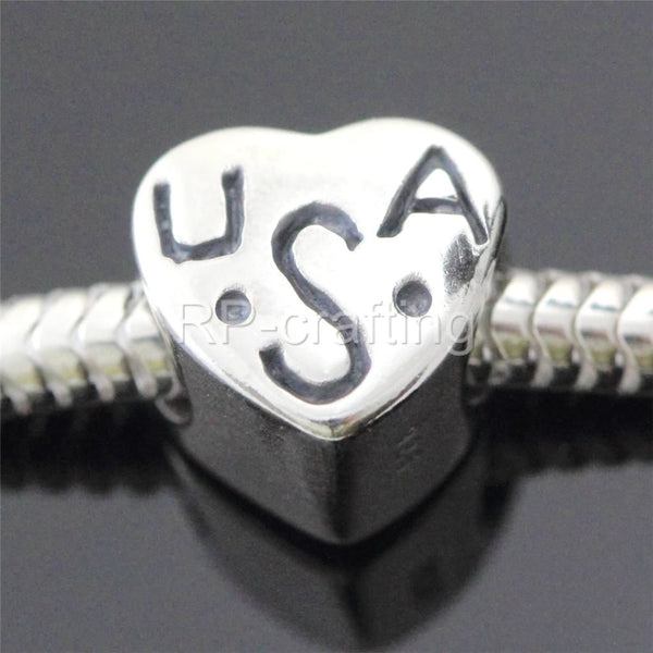 1pc Solid 925 Sterling Silver Love USA Charm Liberty Freedom Bead, Compatible with Pandora All Other Charm Bracelet, EC264