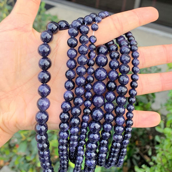 Blue Goldstone Sandstone Gemstone Round Beads, 1 Strand/15 Inch, Size Selections: 4mm/6mm/8mm/10mm