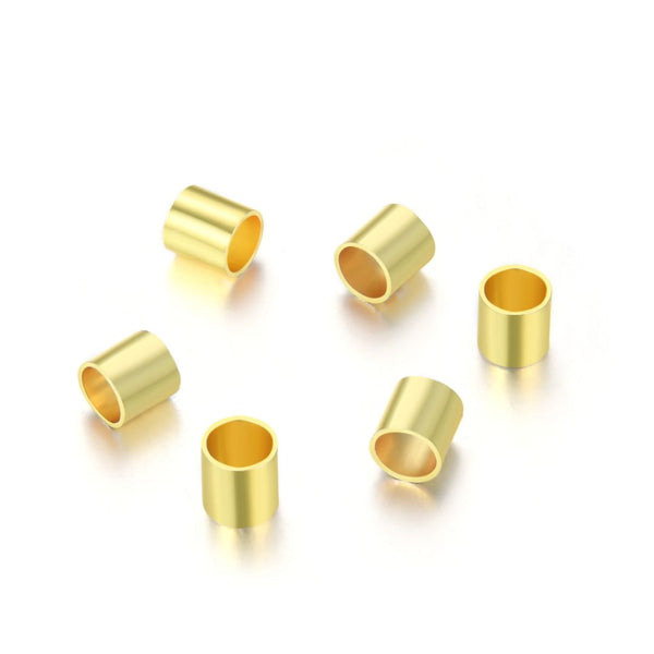 50pcs 925 Sterling Silver Crimp Tubes, Real 18K Yellow Gold Plated, Size Selections: 1.6mm/2mm/3mm