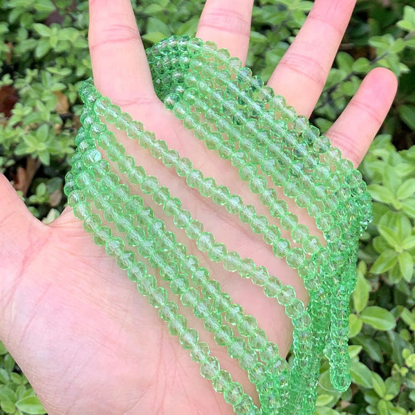 500pcs Creative Club Faceted Rondelle Crystal Glass Beads, Peridot Green, 6x4mm, Hole ID 1mm, CCR616