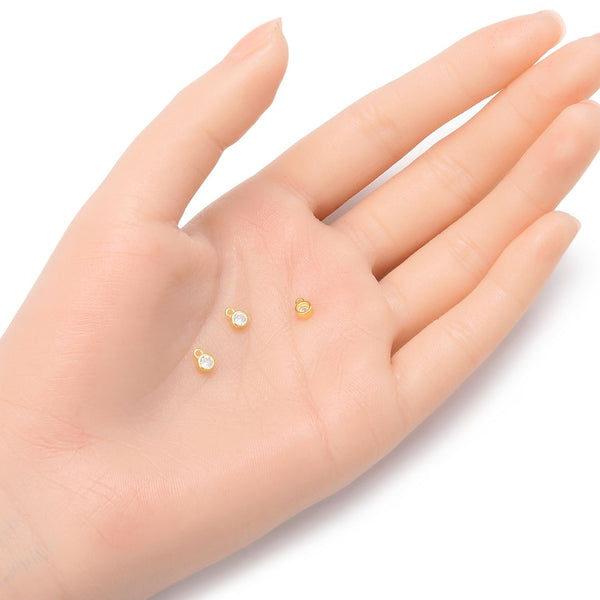 2pcs 925 Sterling Silver 4mm Tiny April Birthstone Charm Drop Pendants, Real 18K Yellow Gold Plated, Clear Cubic Zirconia Gemstone, SXP3-4