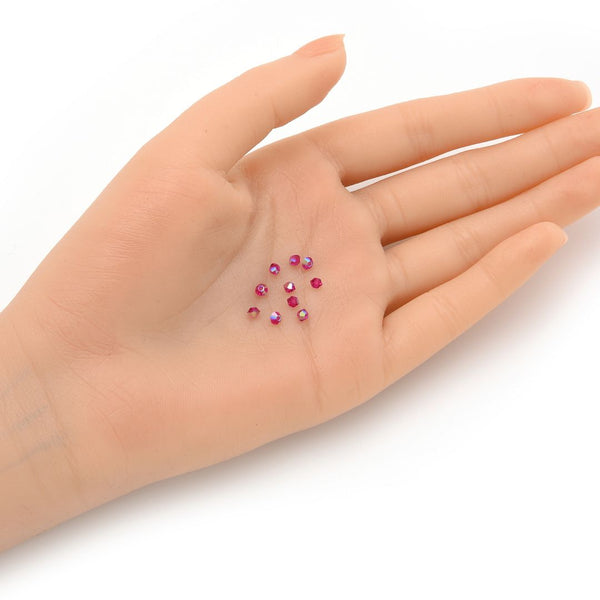 100pcs Preciosa Faceted Bicone Crystal Beads, Fuchsia AB, Size Selections: 3mm/4mm/6mm
