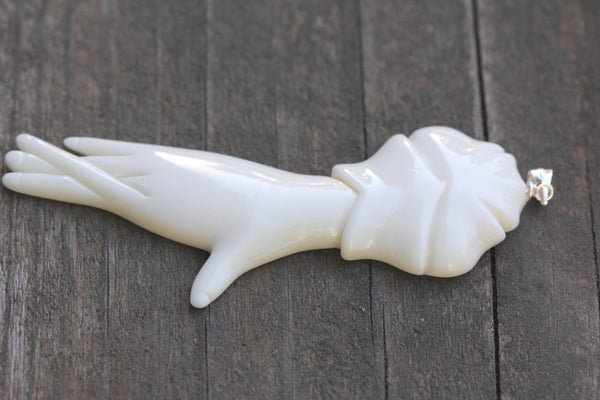 1pc Beautiful Elegant Dancing Hand Hand Carved White Buffalo Bone Drop Pendant, Symbol of Strength Prosperity Pendant, with Sterling Silver Bail, 3 Inch, BP-55