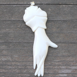 1pc Beautiful Elegant Dancing Hand Hand Carved White Buffalo Bone Drop Pendant, Symbol of Strength Prosperity Pendant, with Sterling Silver Bail, 3 Inch, BP-55