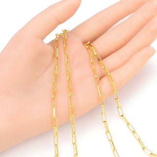 16.5 Feet Tarnish Resistant Paperclip Cable Chain Link, 18K Yellow Gold Plated Brass, Size Selections: 6.7x2.3mm, 7.4x3.4mm, 9.6x3.5mm