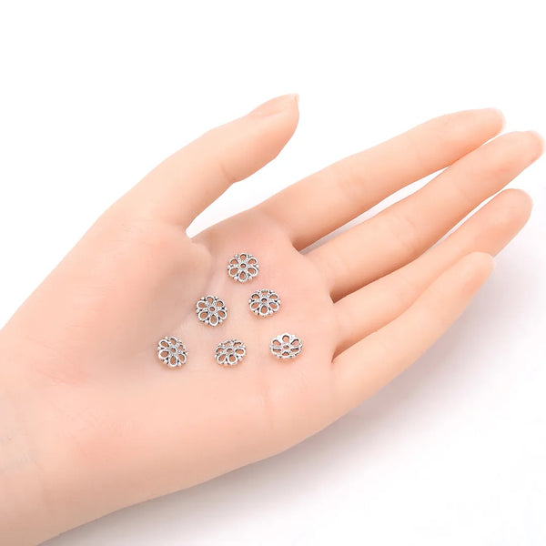 200pcs Filigree Flower Bead Caps, 9mm Bead End Caps, Antique Silver, MC-AB3