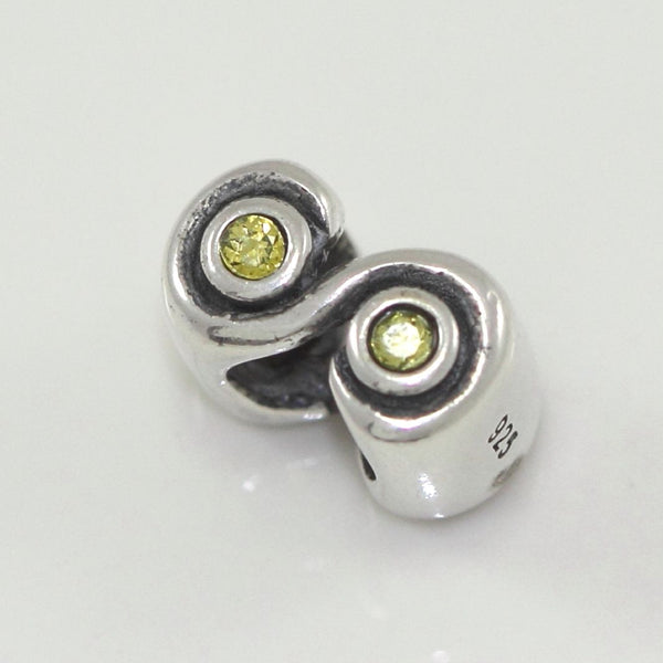 1pc Real 925 Sterling Silver Charm, November Birthstone Bead, Cubic Zirconia CZ Yellow Topaz Gemstone, Compatible with Pandora all Other Charm Bracelets, EC420