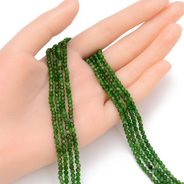 Natural Green Diopside Gemstone Tiny Small Faceted Round Beads, 3mm, Hole ID 0.6mm, 15 Inch/1 Strand, GK3-24