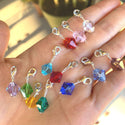 1 Set/12pcs Mixed Clip On Dangle Birthstone Charm Drops, 10mm Bicone Crystal Beads, Sterling Silver Plated Clasps, BL2