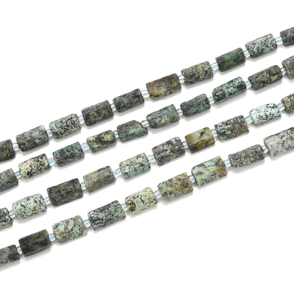 Natural Matt African Turquoise Gemstone Faceted Tube Beads, 13x7mm, Hole ID 1mm, 15 Inch/1 Strand, GZ8-12