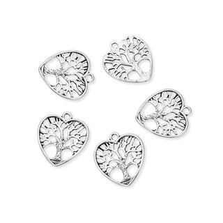 20pcs Tree of Life Filigree Heart Charms, 33.6mm Large One Sided Heart Drop Pendants, Antique Silver, MC-D24