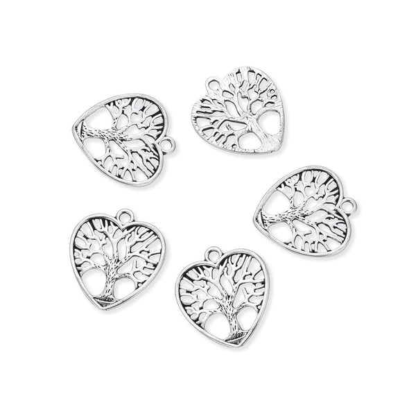 20pcs Tree of Life Filigree Heart Charms, 33.6mm Large One Sided Heart Drop Pendants, Antique Silver, MC-D24
