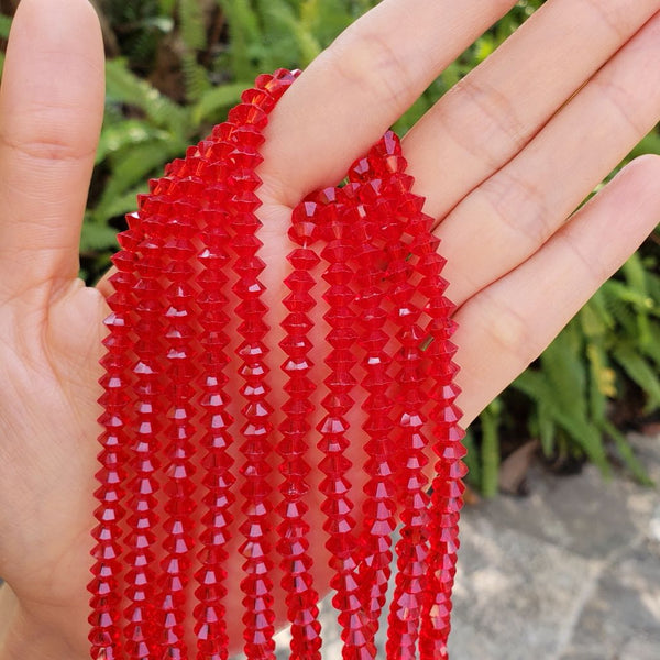 200pcs Creative Club Faceted Flat Bicone Rondelle Crystal Glass Beads #5305, Light Siam Red, 6x4mm Small, Hole ID 1mm, CC3R606