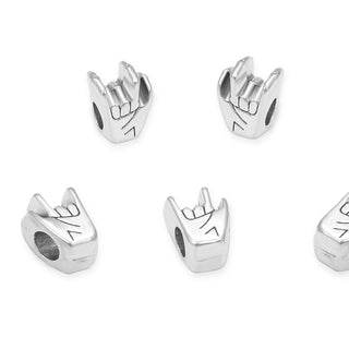 20pcs Victory Hand Sign Large Hole Beads, Hole ID 4.5mm, Antique Silver, Zinc Alloy Metal, MEC-F3